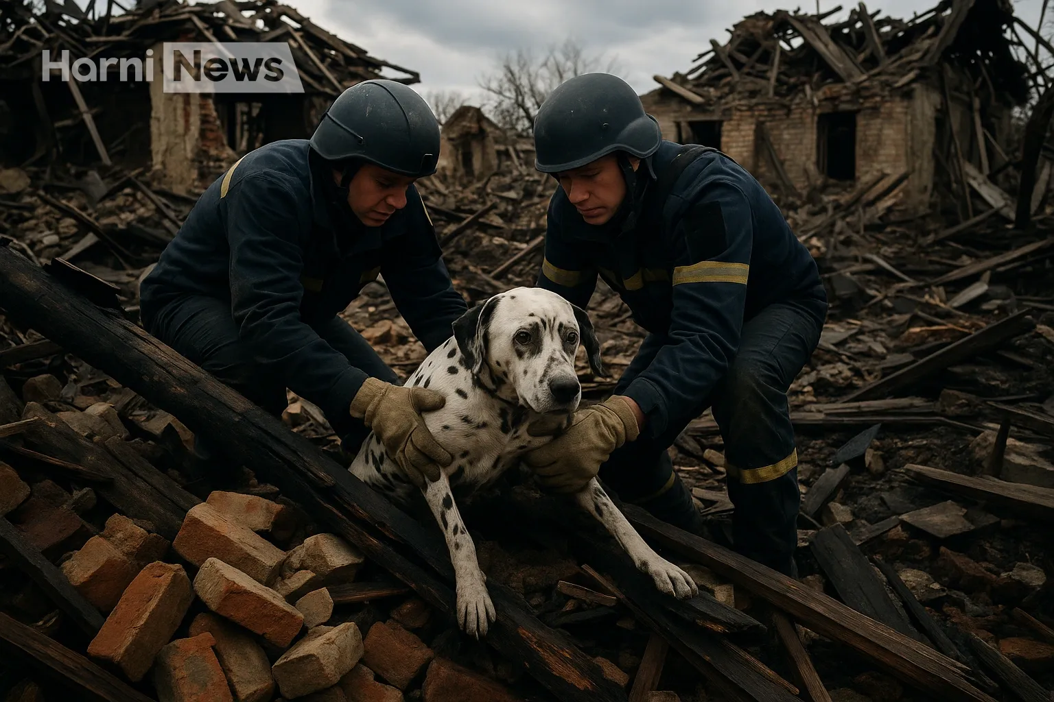 На Донеччині після авіаудару рятувальники витягли далматина з-під цегли: тварину повернули сусідам